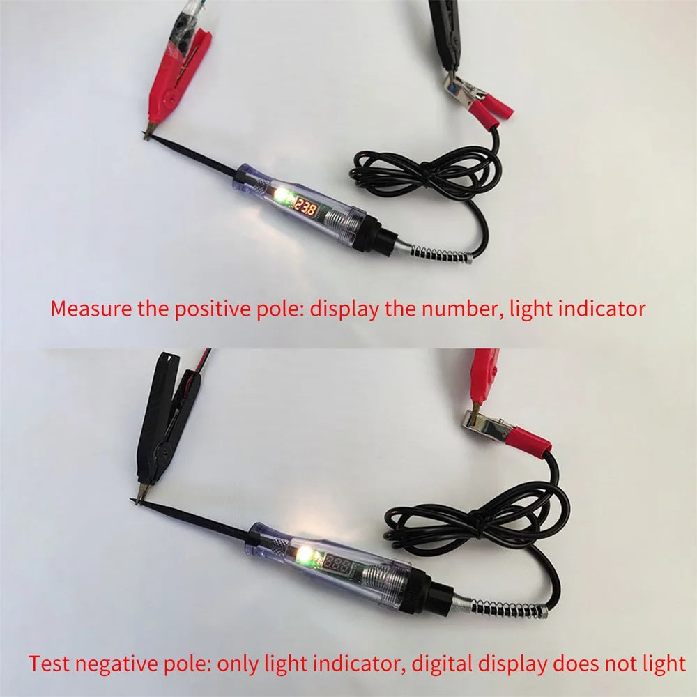 6V 12V 24V Auto Truck Voltage Circuit Tester DC Digital Display Long Probe Pen Light Bulb Automobile Diagnostic Tool Auto Repair