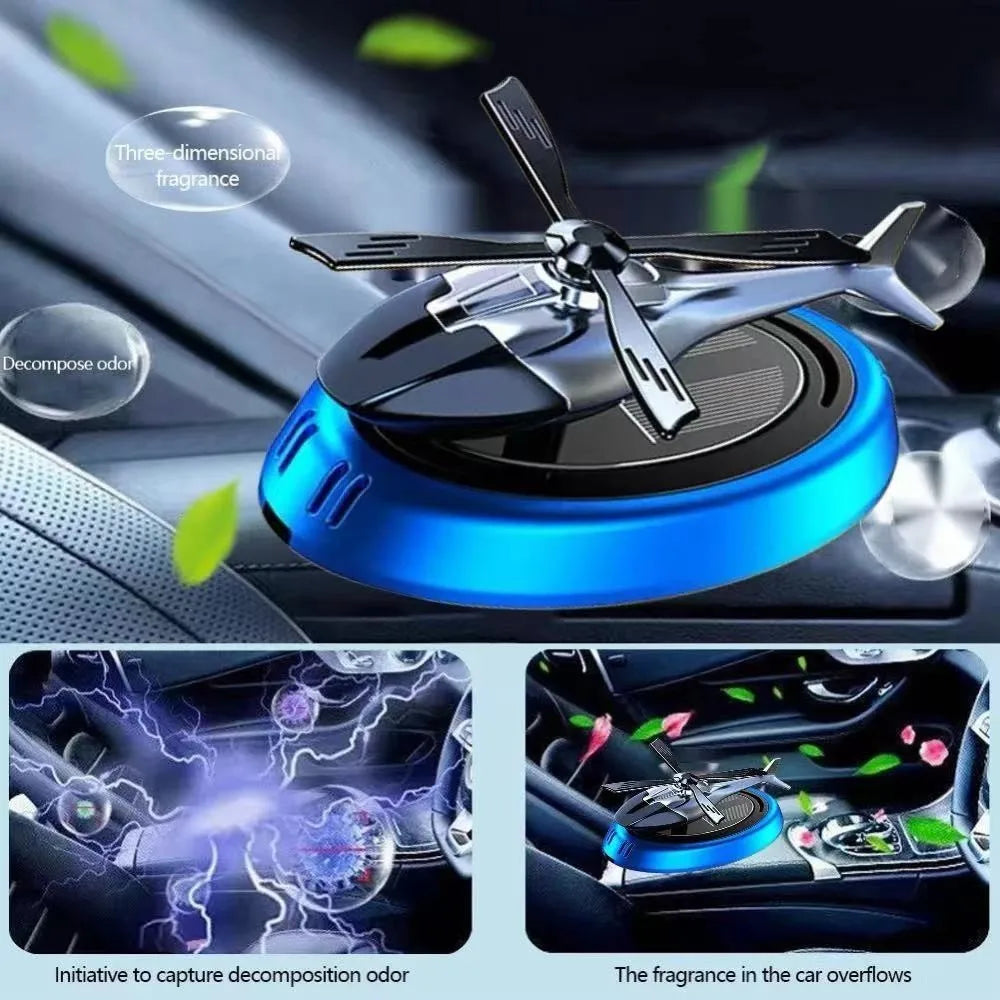 Solar Rotating Helicopter Aromatherapy Car Ornaments Car Air Freshener Alloy + ABS Wooden Aromatherapy Machine