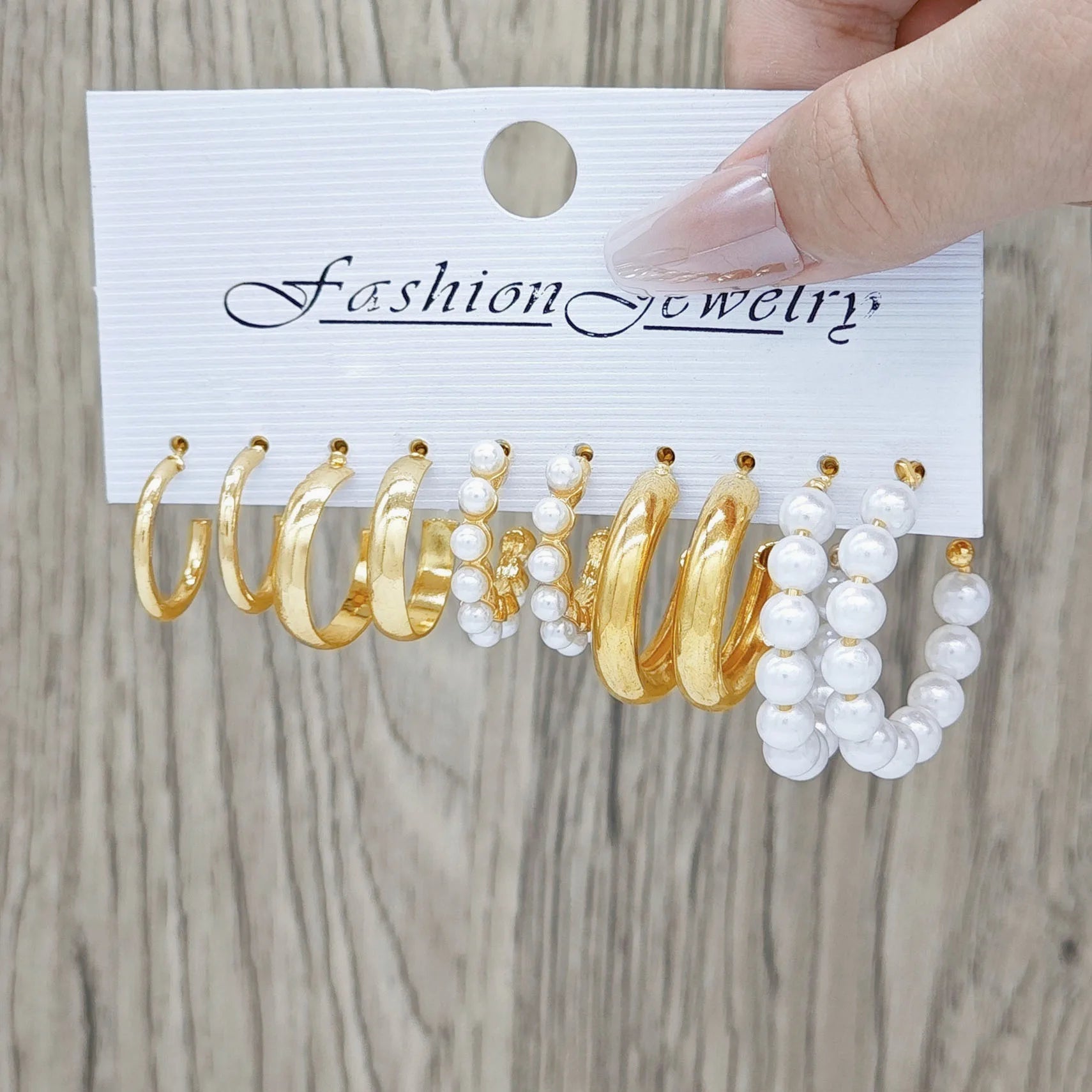 Irregular retro pearl earrings with oil drop acrylic large ring alloy earrings and earring set