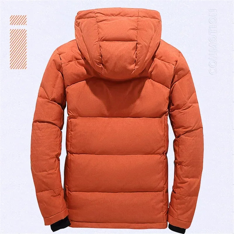 Winter Down Jacket Men White Duck Coat Windproof Warm Travel Camping Overcoat New in Thicken Solid Color Hooded Male Clothing