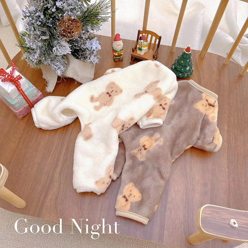 Cute Bear Pet Plush Pajamas Autumn Winter Dog Clothes for Small Medium Dogs Cats Warm Jumpsuit Bulldog Chihuahua Puppy Outfit