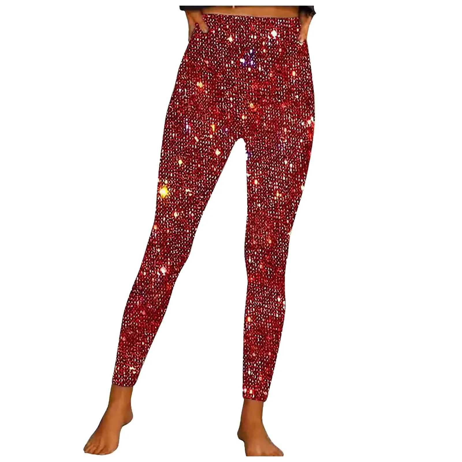 Women Fashion Pants Sequin High Waisted Bottom Slim Fit Leggings Trousers Cotton Comfy Pretty Long Bottom Winter New Year Cloth