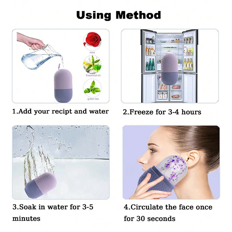 Ice Roller for Face and Eyes Silicone Ice Mold, Cooling and Firming Facial Skin Ice Roller Leak-proof Reusable Facial Care Tool