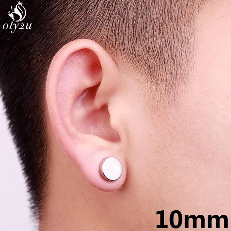 1Pc Punk Titanium Steel Men Strong Magnet Magnetic Ear Stud Non Piercing Earrings Fake Earring Gift for Boyfriend Lover Jewelry