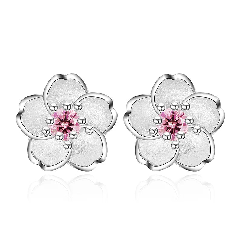 Fanqieliu Real 925 Sterling Silver Crystal Flower Pendant Necklace Stud Earrings Jewelry Sets For Women Vintage New FQL23079