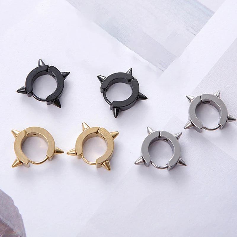 1Pair Punk Stainless Steel Spiky Thorn Stud Earrings For Women Men Ear Clips Funny Street Pop Hip Hop Gothic Jewelry Accessories