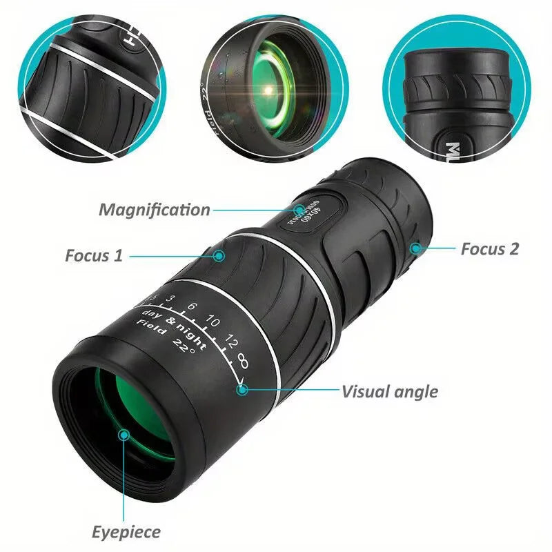 16x52 HD Portable Green Film Monocular Telescope,For Birdwatching Hiking Concert Photography Powerful Long Range Spyglass