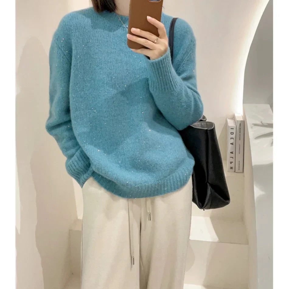 Women's Winter Clothing 2024 Autumn Knitted Pullover Tops Fashion Grace Casual Long Sleeve Round Neck Knitwears Women's Sweater