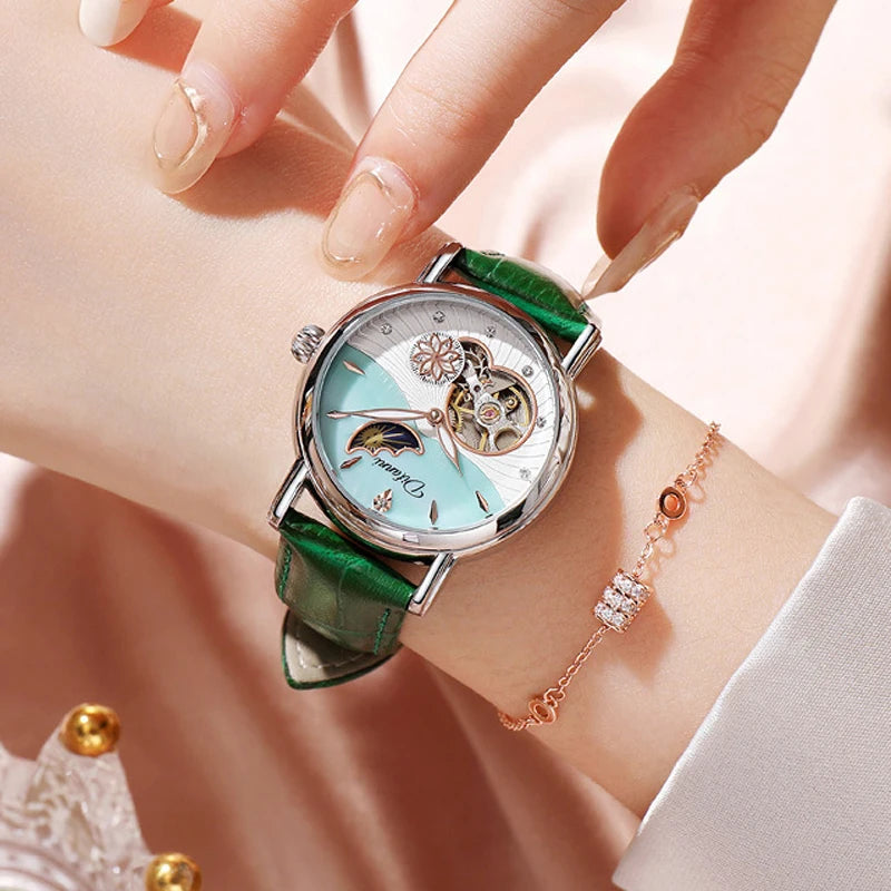 Rotatable Flowers Female Watch Women Top Brand Luxury Fashion Moon Phase Waterproof Lady Automatic Mechanical Watches Reloj