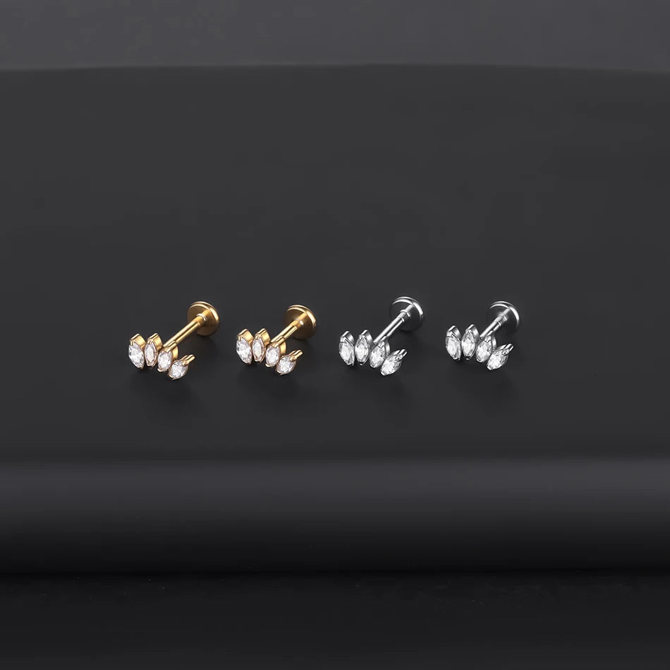 1PC Implant Grade Titanium Labret Piercing Lip Ring Internal Thread Ear Tragus Cartilage Daith Piercing Stud Earrings for Women