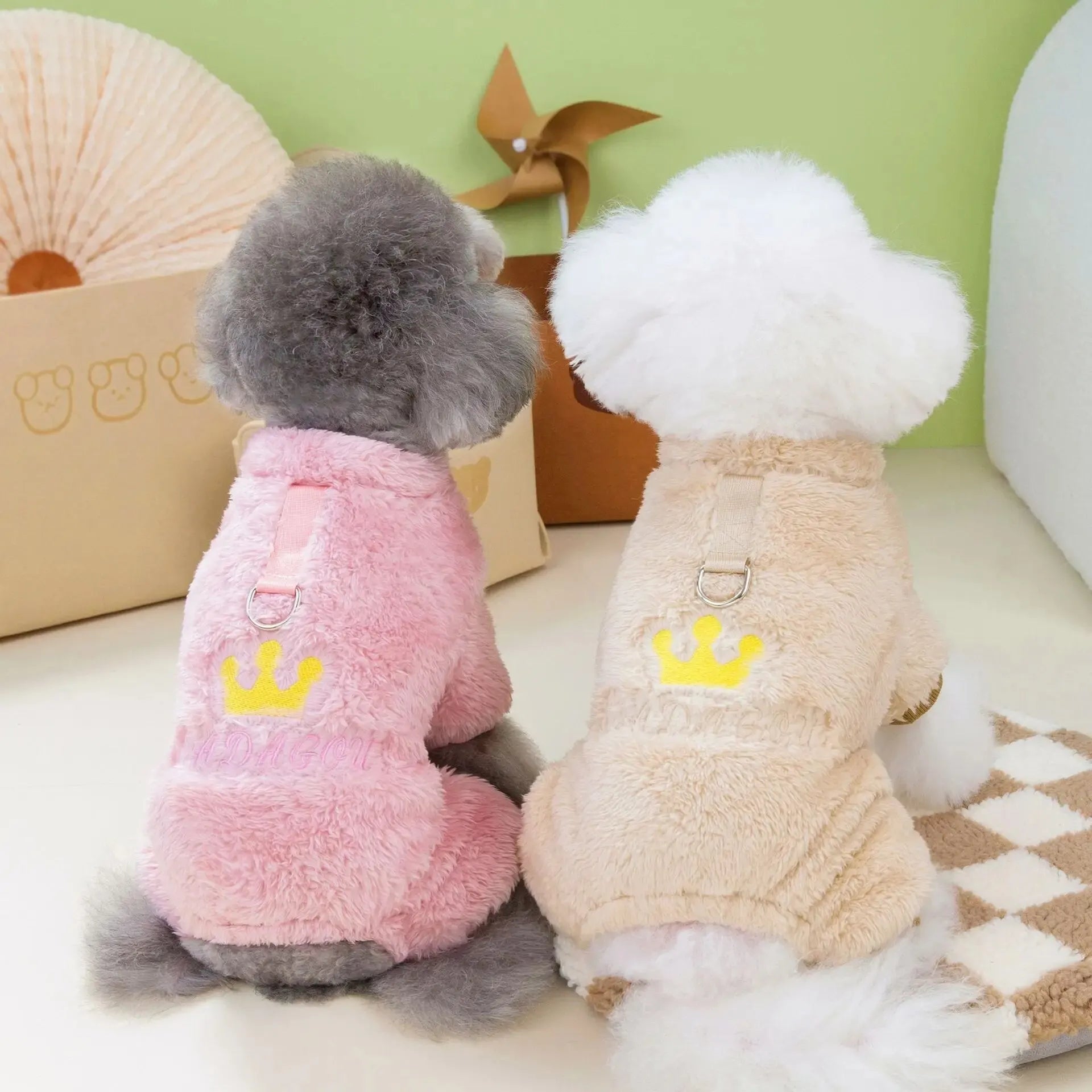 1pc Pet Dog Clothes Soft Warm Fleece Dogs Jumpsuits Crown Pattern Pet Clothing for Small Dogs Puppy Cats Costume Coats