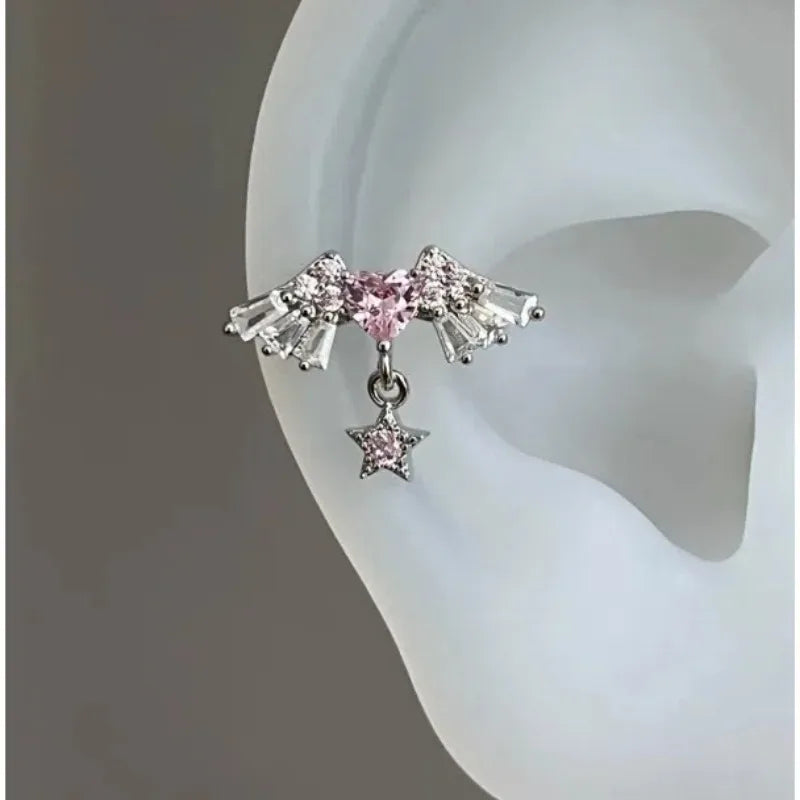 1PCS Cute Pink Zircon 316L Stainless Steel Ear Bone Nail New Fashion Y2K Punk Small Earring for Women Cochlea Jewelry Party Gift