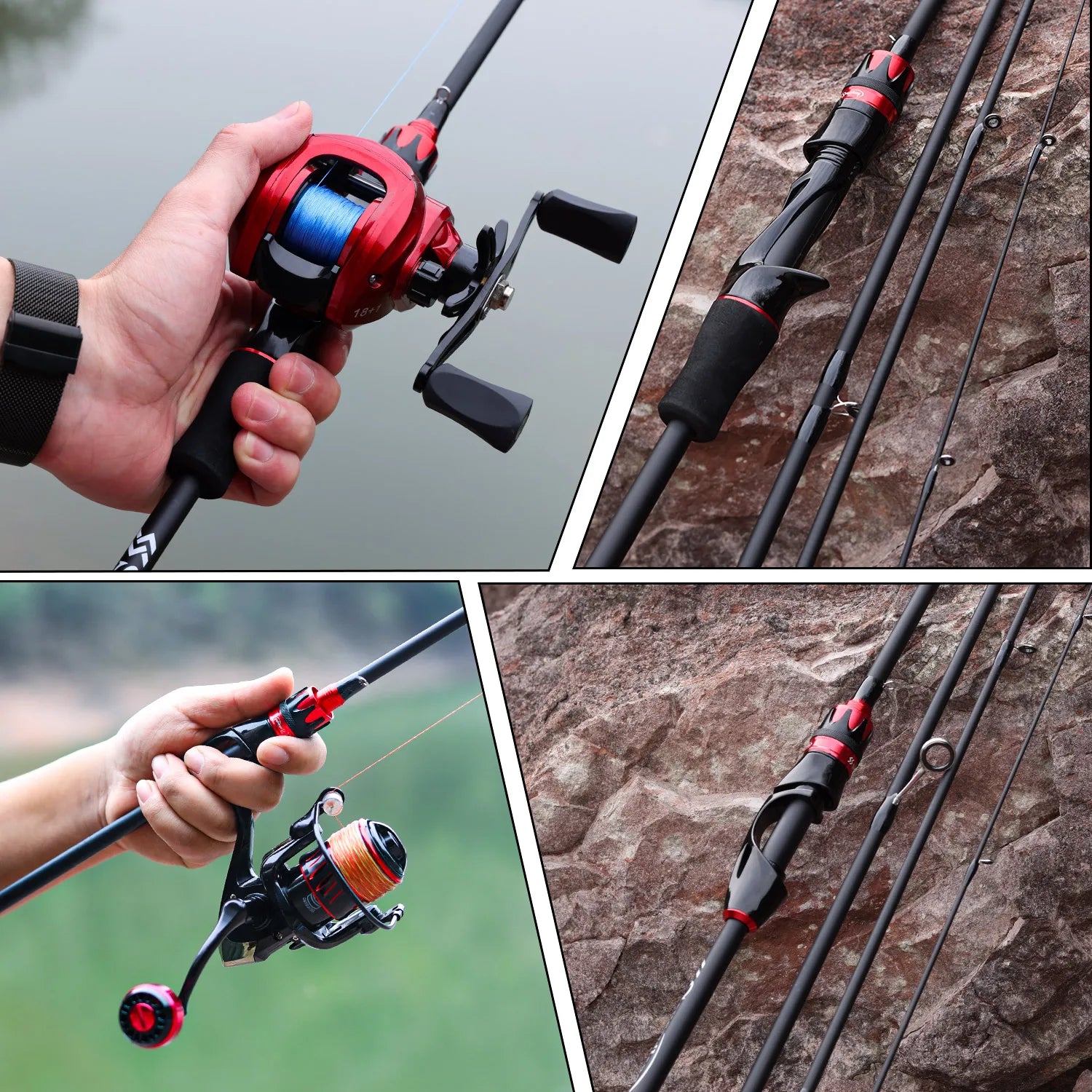 Sougayilang Casting Spinning Fishing Rod 2.1m UltraLight Carbon Fiber Rod Pole 4 Section with EVA Handle 0.8-5g Lure Weight