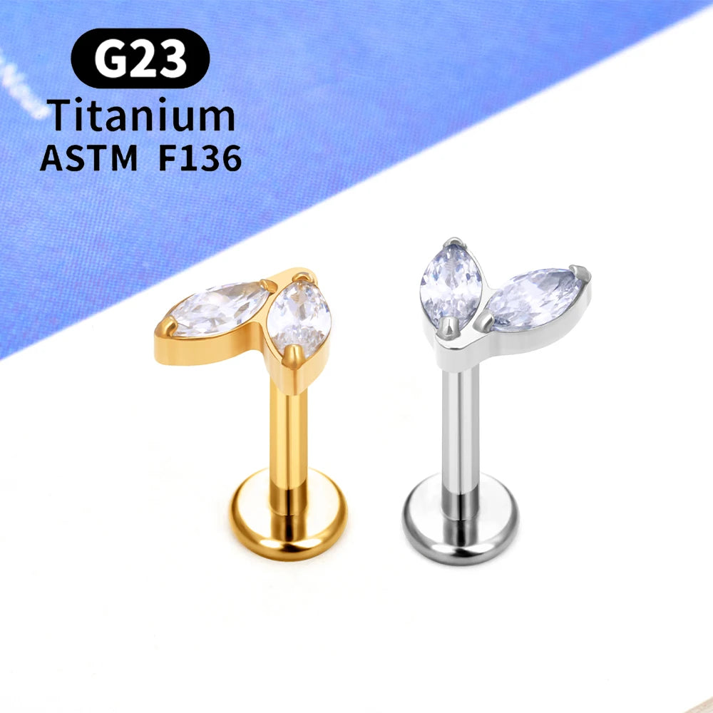 G23 Titanium Piercing Ear Studs Leaf Flower Shape CZ Top Lip Tragus Cartilage Helix Daith Pierc Earrings Women Body Jewelry