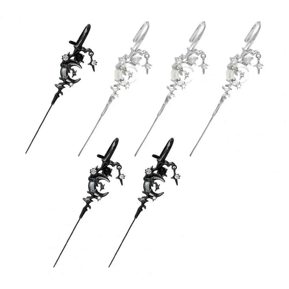 1 Pair Ear Needles Myth of The Moon Punk Rock Dark Style Individual Piercing Earrings Star Moon Ear Cuffs Club Party Jewelry