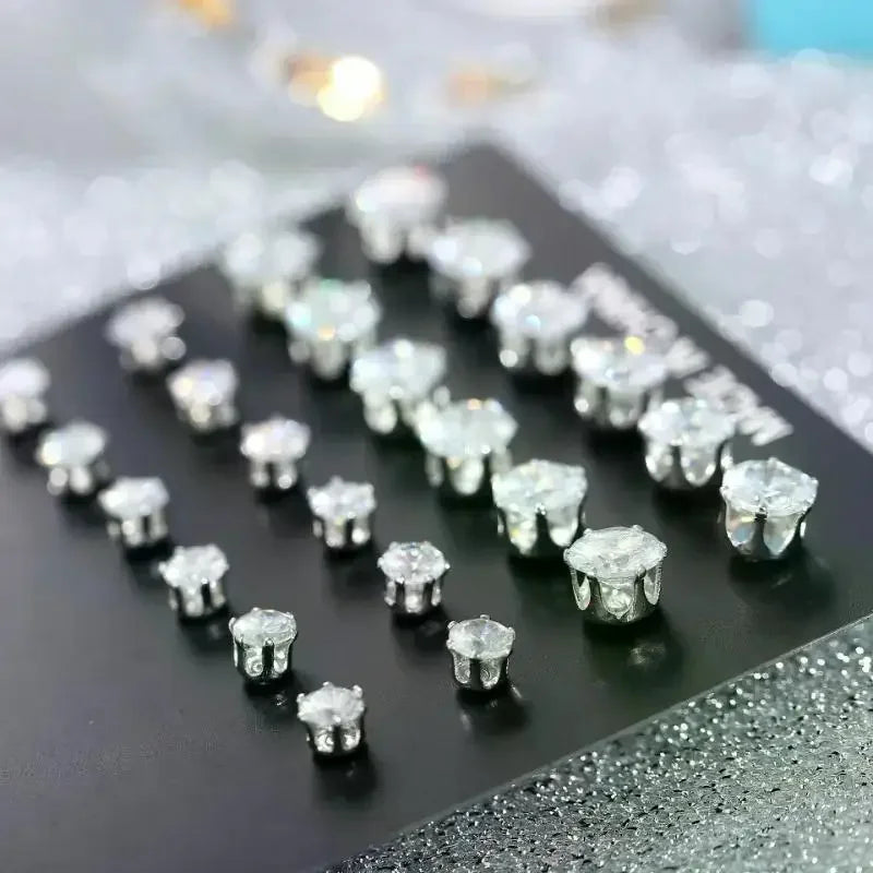 12 Pairs/Pack Shiny Zircon Stud Earrings Set for Women Men Daily Versatile Chic Silver Color Crystal Ear Jewelry Accessories