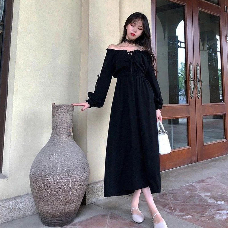 Long Sleeve Front Lace-up Cut-out Women Autumn Casual Chic A-line Long Dress New Year's And Christmas Red Dress