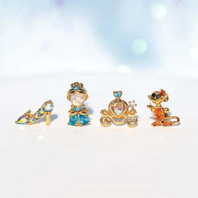 MIGGA 4pcs Fairy Cute Animal Comb Princess Stud Earrings Set Fashion Zircon Crystal Women Girls Gift Jewelry