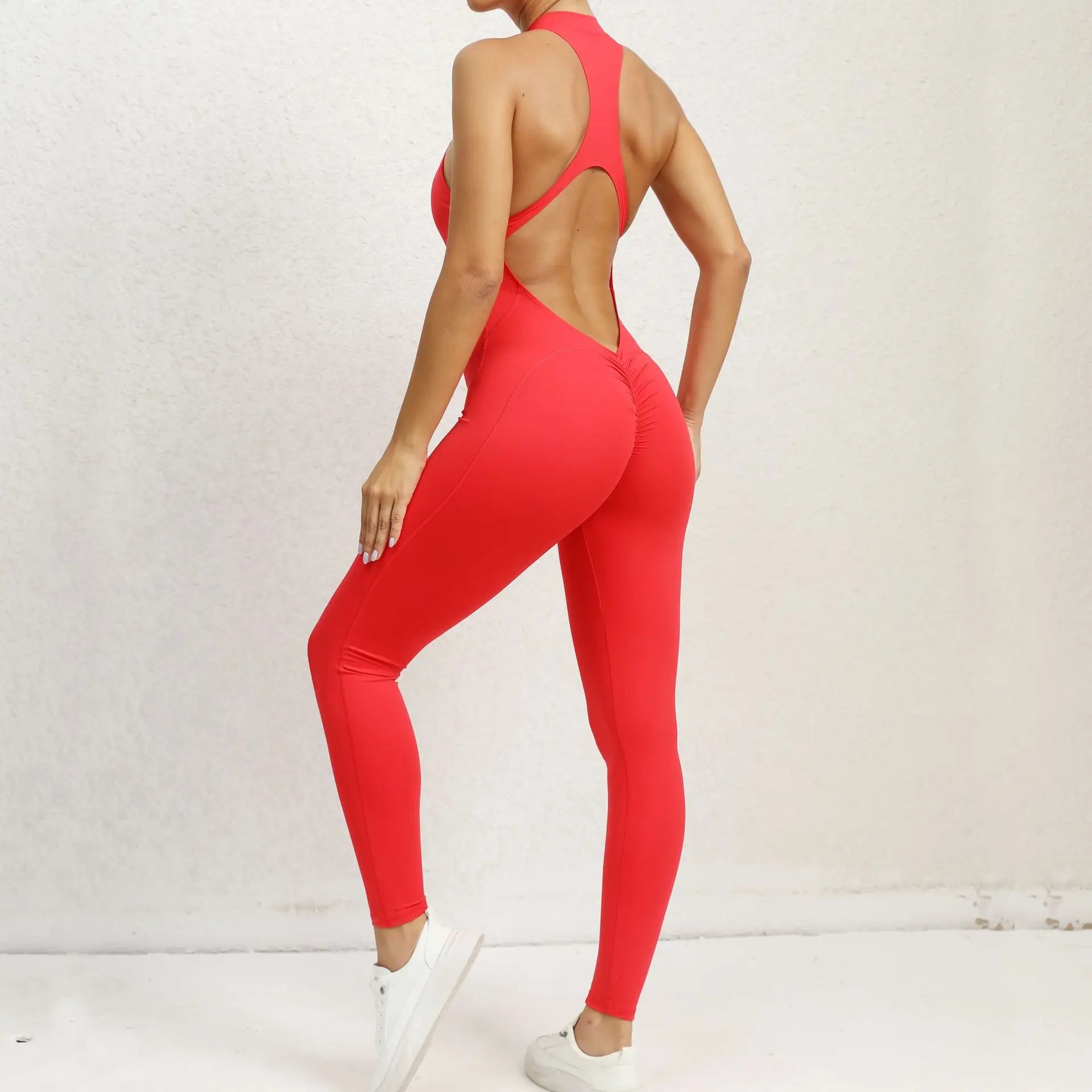 Sexy Hollow Backless Scrunch Sporty Jumpsuit Raises Butt Woman Gym Set One Piece Sport Suit Sleeveless Zip Yoga Fitness Overalls