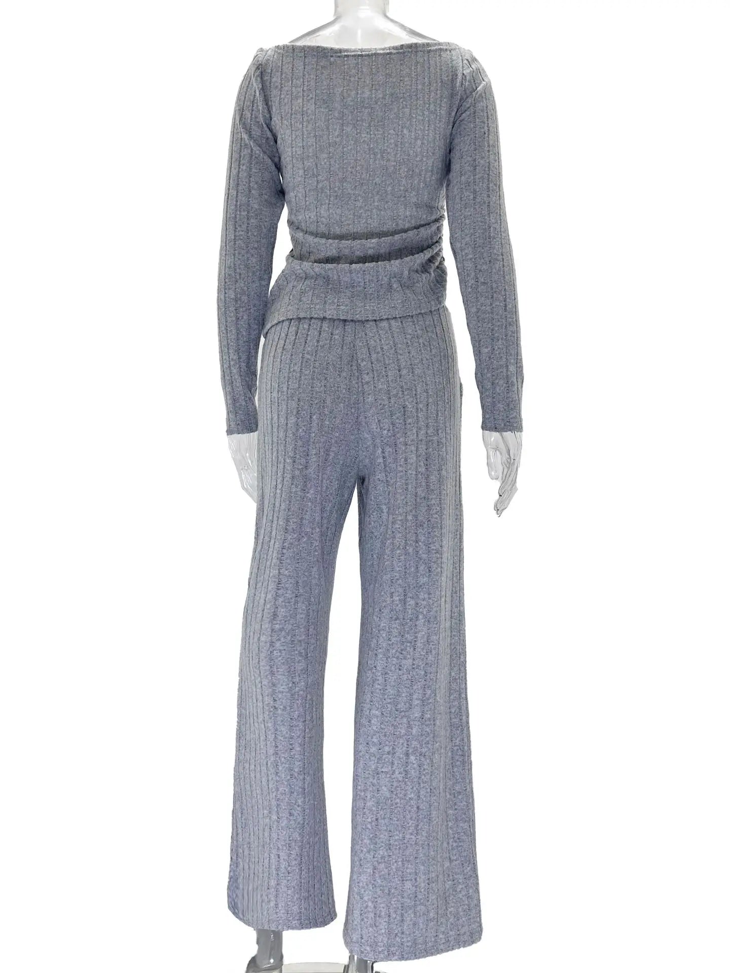 2024 Spring Knitted 2 Piece Sets Women Tracksuit Long Sleeve Vintage Sweater Crop Top Flare Pants Stretch Matching Suit Outfit