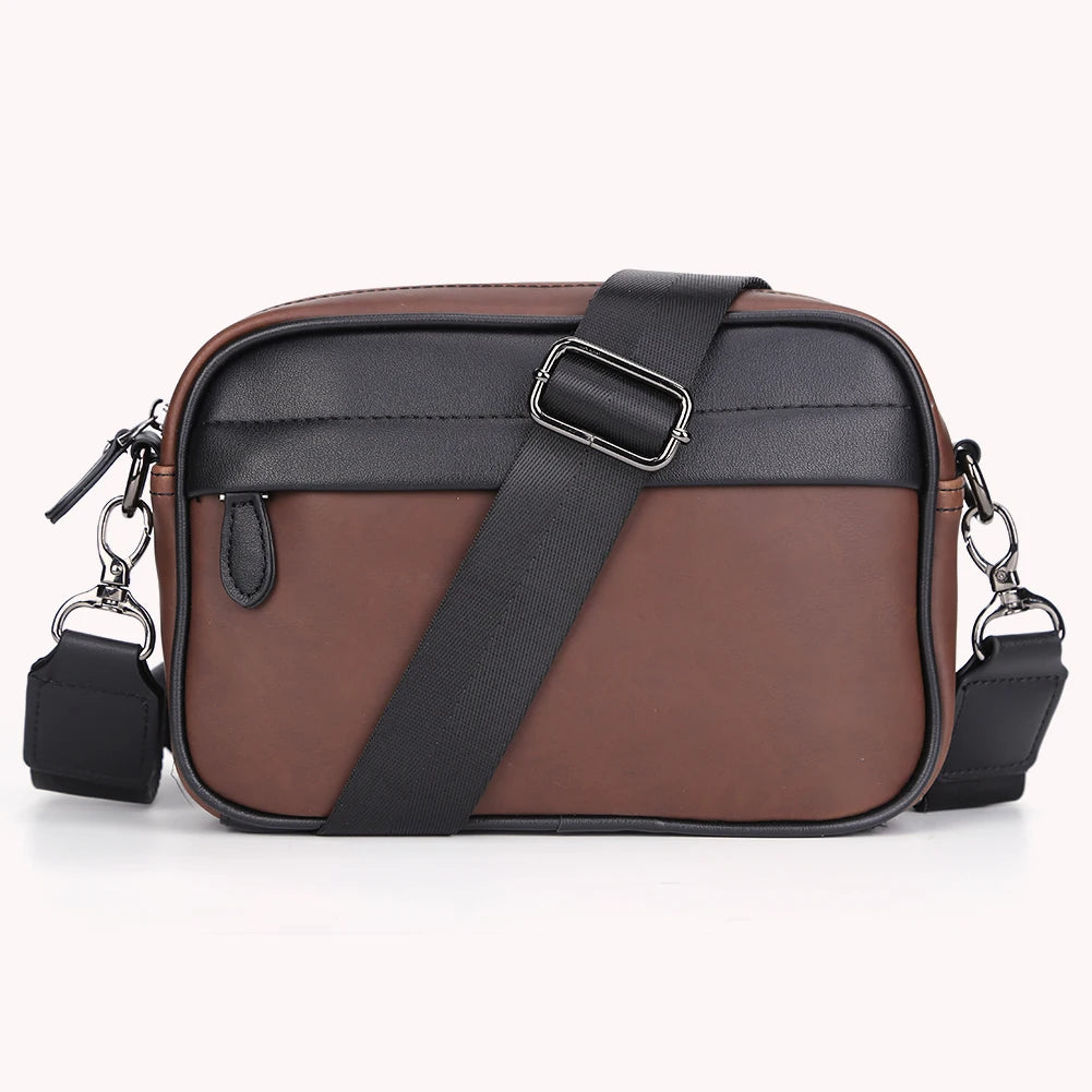 Casual Business Shoulder Bag for Men PU Leather Messenger Bag Wide Strap Crossbody Bags Square Plaid Designer Male Sling Bags