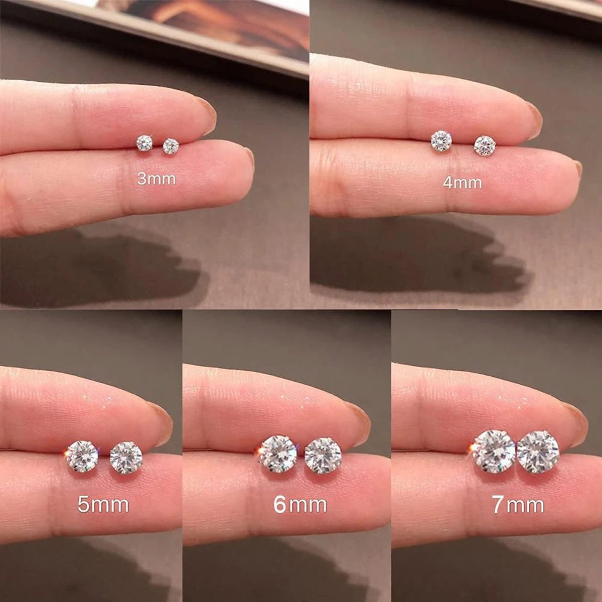 1 Pairs Stud Earrings with Flat Back Titanium Hypoallergenic Earring for Women Men, Cubic Zirconia Stud Earrings Sets 2-8mm