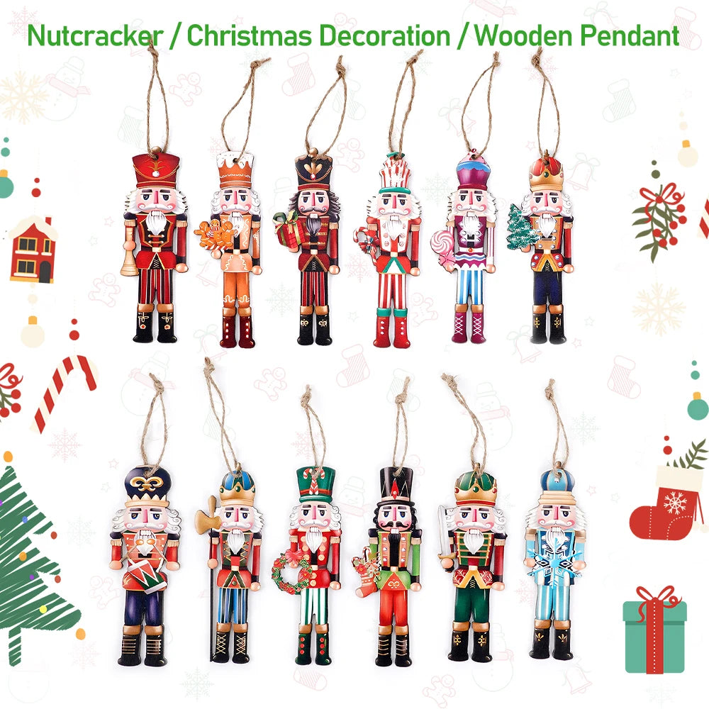 12/24/36Pcs Christmas Wooden Pendant Nutcracker Soldier Hanging Ornament Wood Gift For Xmas Tree New Year Party Home Decoration