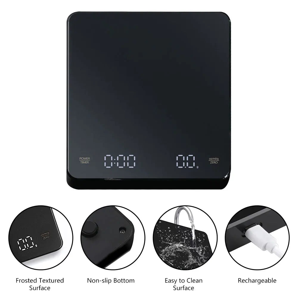 Digital Coffee Scale with Timer LED Screen Espresso USB 3kg Max.Weighing 0.1g High Precision Measures in Oz/ml/g Kitchen Scale