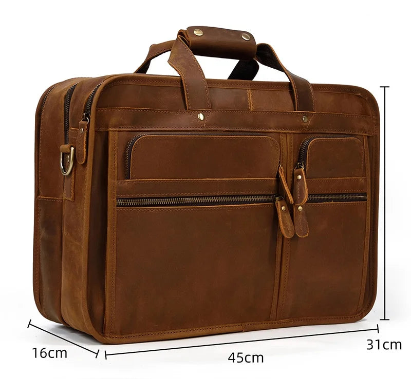 17.3 Inch Laptop Briefcase Genuien Leather Laptop Bag Business Travel Tote Bags Handbags For Men Male Large Brief Case Bag Retro