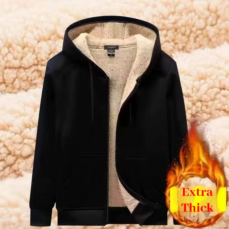 2024 Autumn and Winter New Wholesale Fleece Warm Men's Hooded Cardigan Men's Casual Versatile Cold Resistant Sweatshirt Jacket