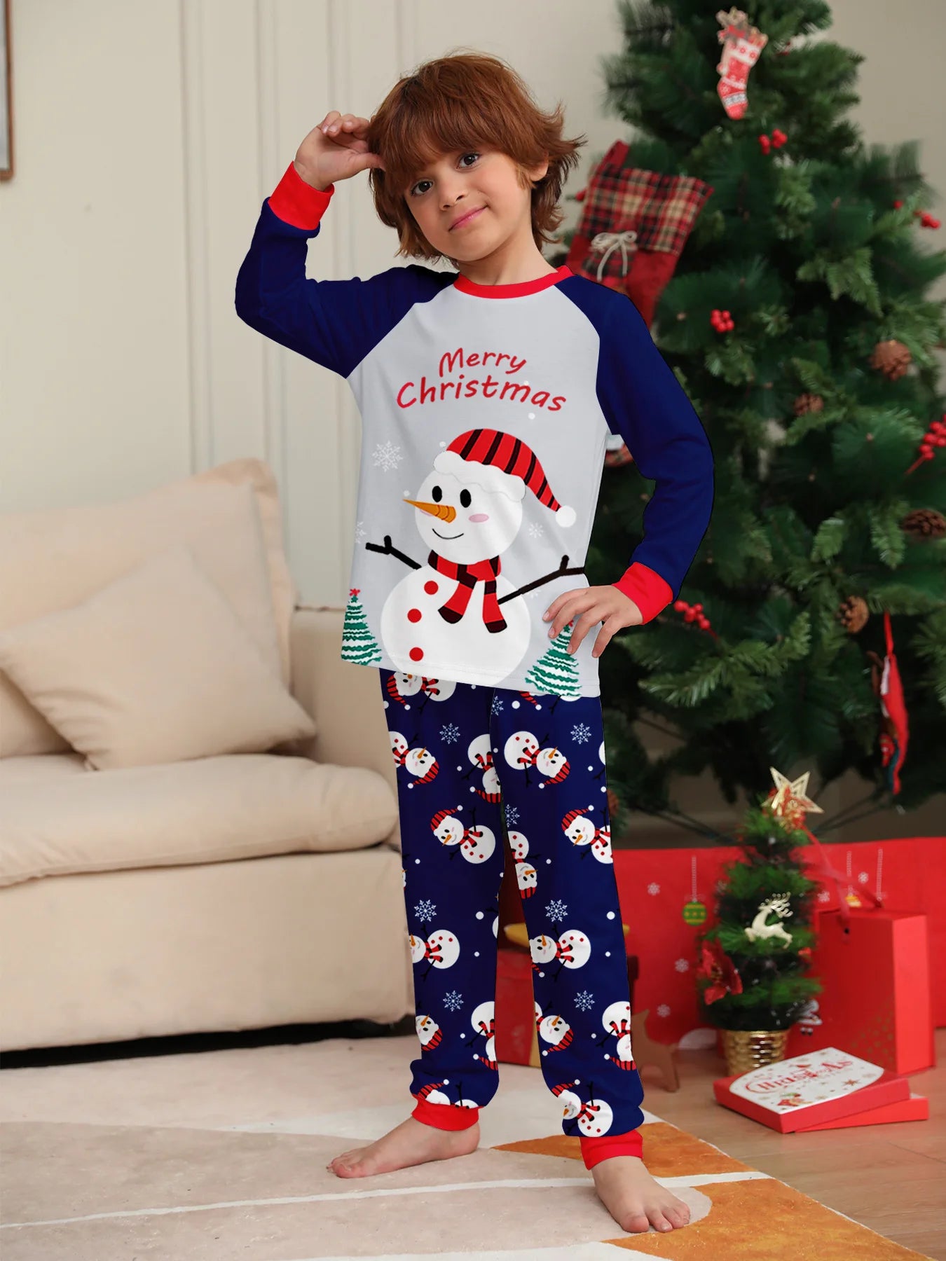 New Year's 2024 New Sleepwear for Sleeping White Snowman Parent Child Christmas Pajamas Cartoon Family Pajamas for Couples