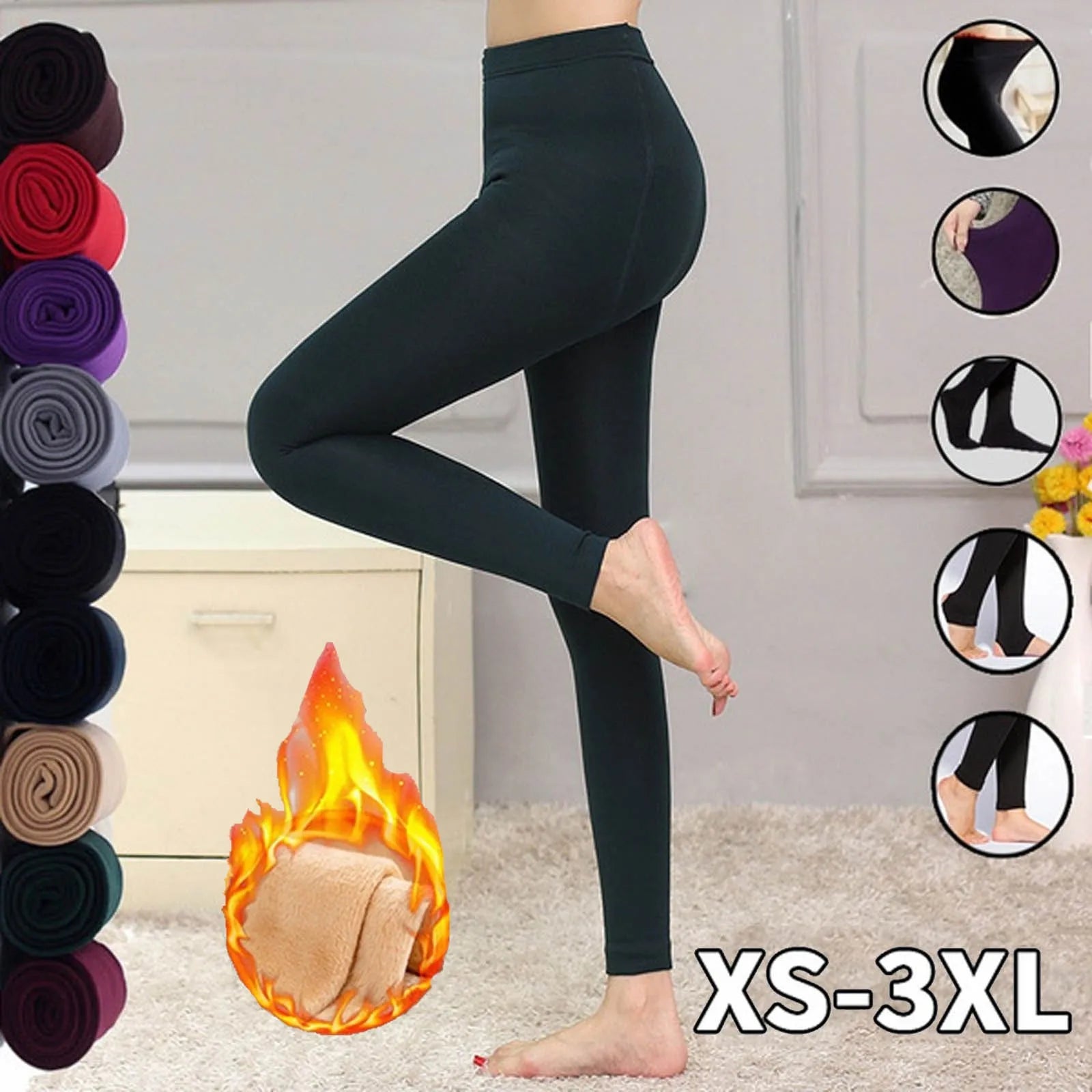 Warm Elastic Tights Autumn Winter Women Thick Warm Leggings High Waist Elastic Pants Candy Color Brushed Charcoal Stretch Pants