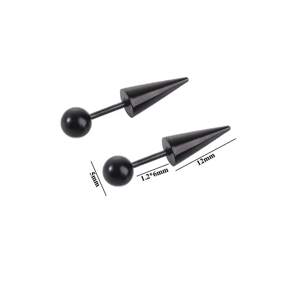 2 Pcs Men Spike Cone Tip Round Ball Fashion Jewelry Ear Stud Titanium Steel Piercing Earrings