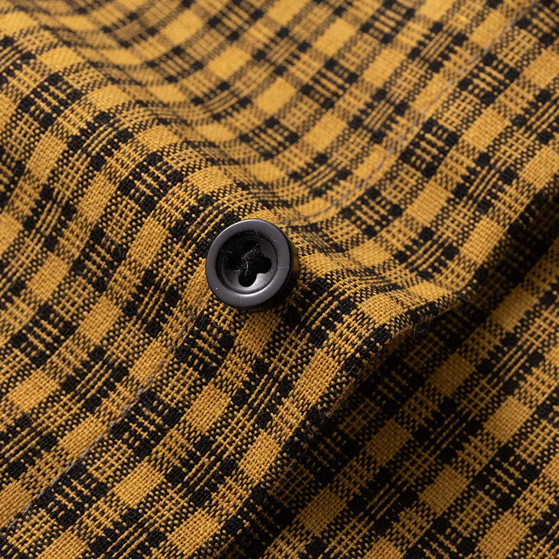 Men Shirt Plaid Flannel Yellow Long Sleeve 2024 Casual Checkered Loose Mens Slim Shirt Oversized Office Business Male Soft Male