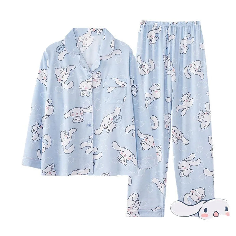 Sanrios Cinnamoroll Pajamas Women Spring Autumn Anime Hello Kittys Summer Long Sleeve Thin Cartoon Cute Home Clothes Suit Cotton