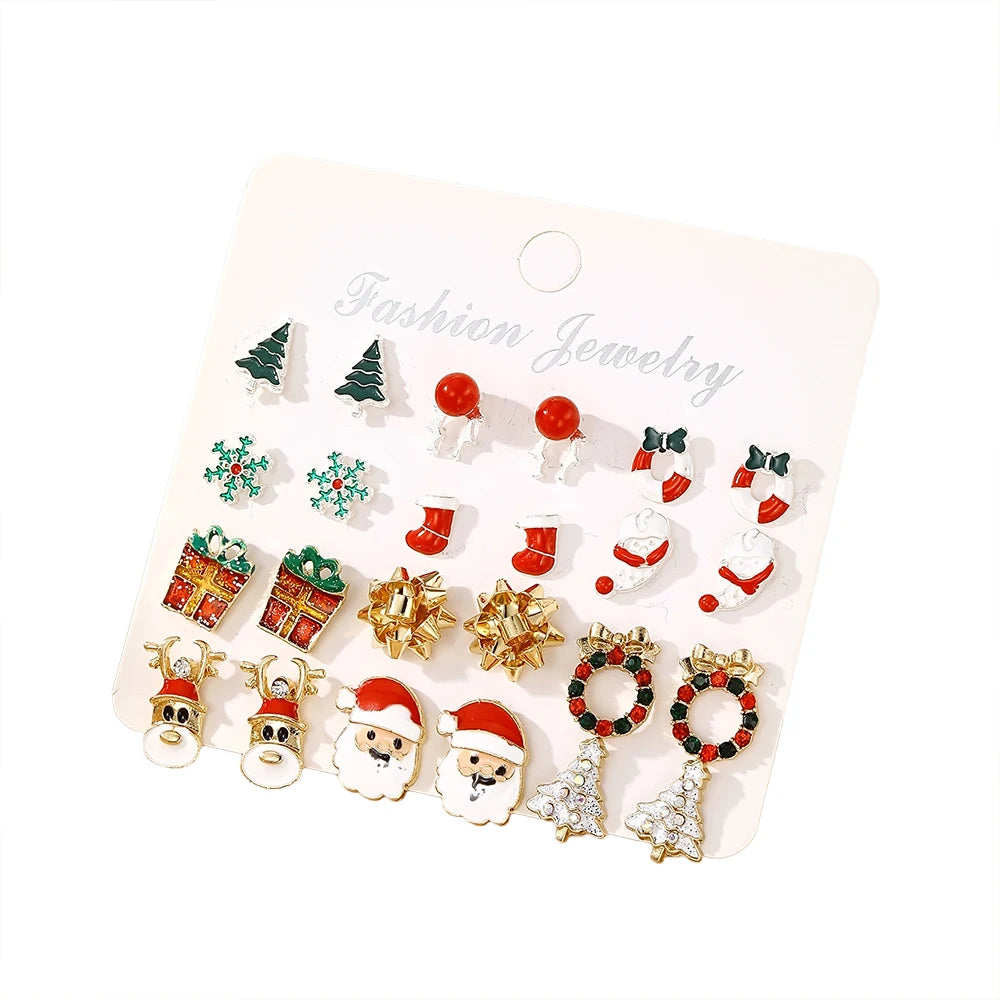 IFMIA Fashion Earrings 2023 Trend For Women Crystal Santa Claus Elk Tree Earring Set Girls Party Christmas Jewelry Gifts