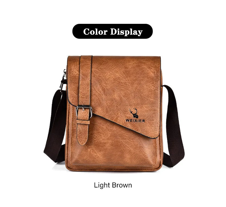 WEIXIER Men Retro Business Shoulder Bag New Fashion Brand PU Leather Handbag Versatile Travel Crossbody Tote Bags Toolkit 2024