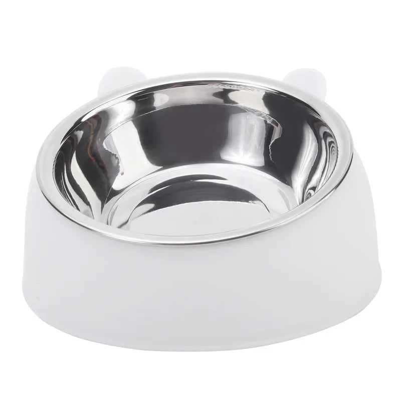 Cat Dog Bowl 15 Degrees Tilted Stainless Steel Cat Bowl Safeguard Neck Puppy Cats Feeder Non-slip Crashworthiness Pet Bowl