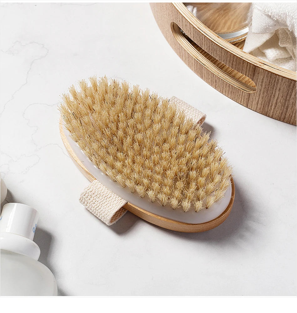 1pcs Exfoliating Wooden Body Massage Shower Brush Natural Bristle Bath Brush Soft SPA Woman Man Skin Care Wet Dry Body Brush