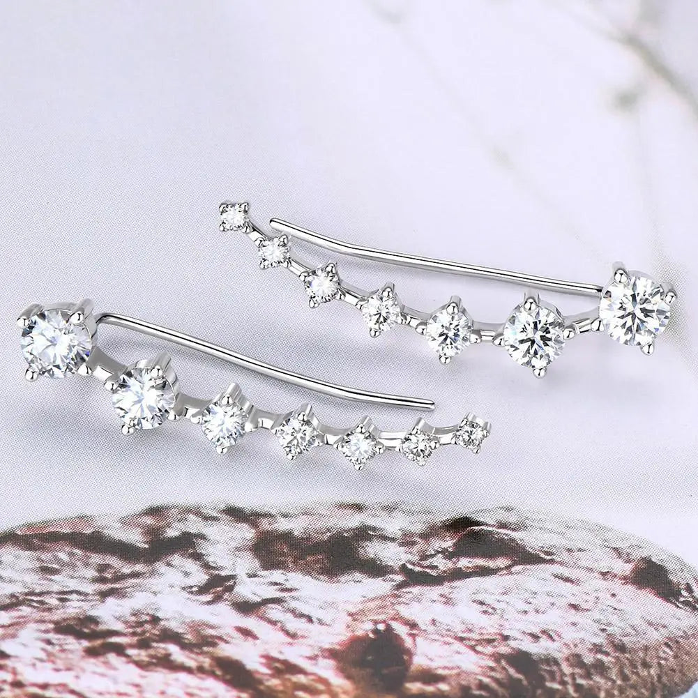 1 Pair Seven Star Crystals Leaf Shape Ear Climber Stud Earrings Alloy Ear Cuff Hook Ear Climbers For Women Girls Jewelry Gifts