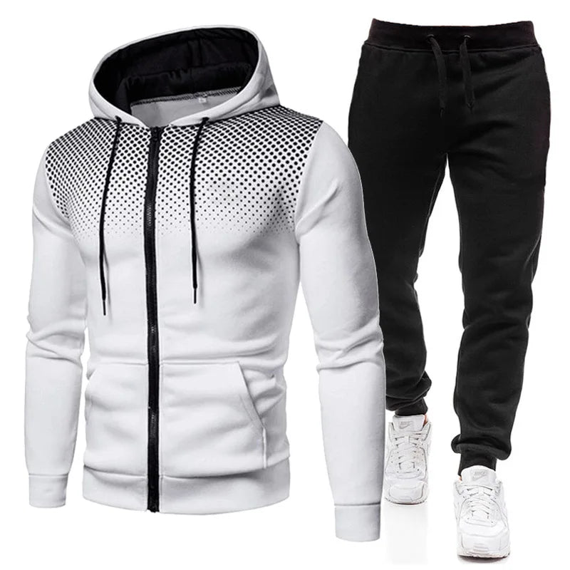 Fashion Print Tracksuit for Men Zipper Hooded Sweatshirt and Sweatpants Two Pieces Suits Male Casual Fitness Jogging Sports Sets