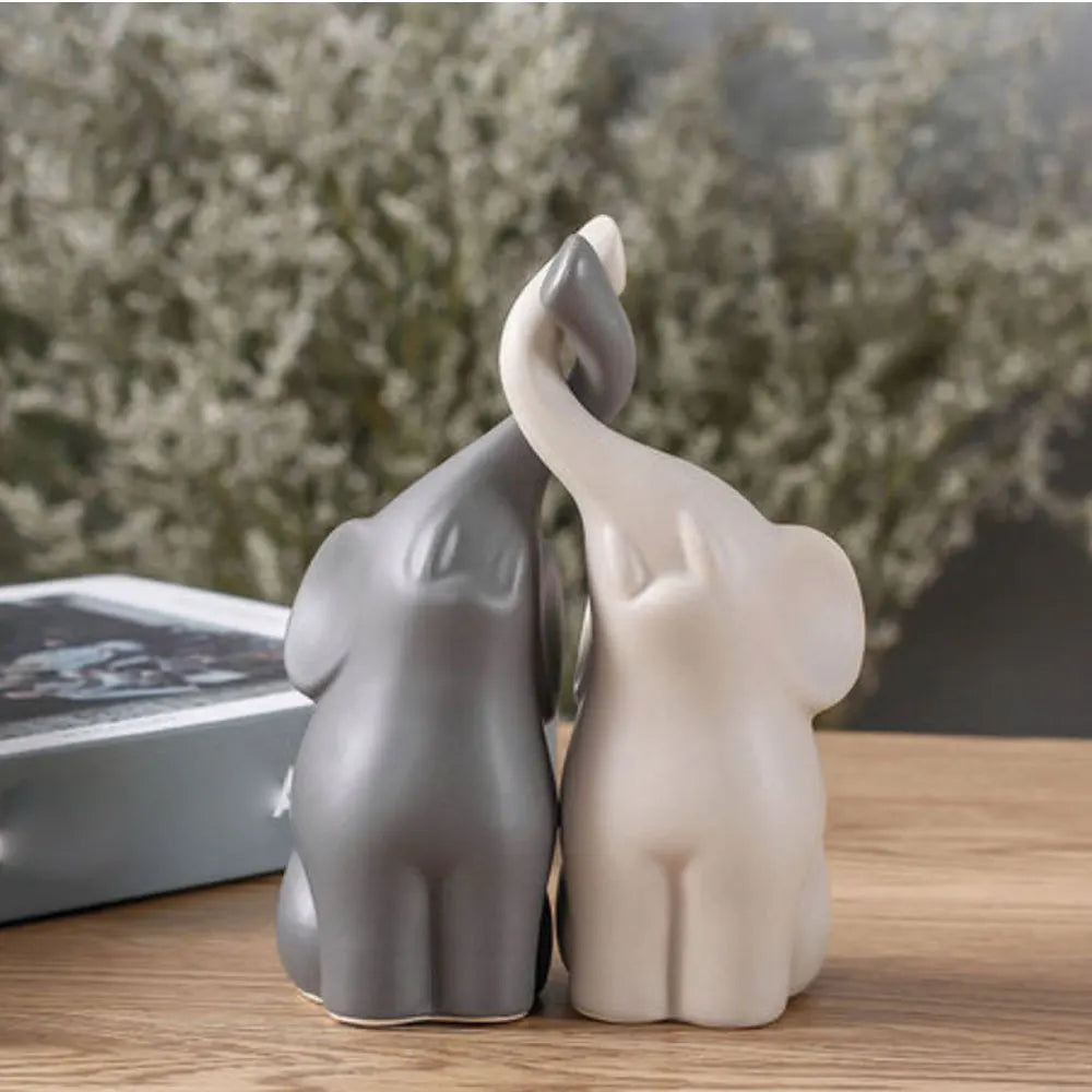 2pcs Ceramic Elephant Couples Figurines Miniatures Animal Ornaments Creative Figurines And Crafts Furnishings For Living Room