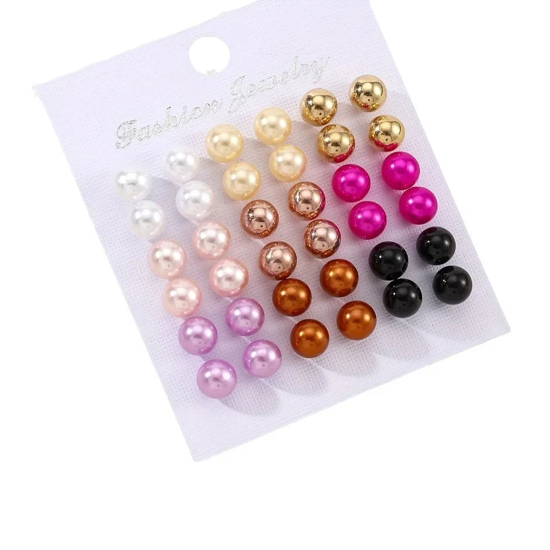 Cross Disciplinary 18 Pairs of Minimalist Summer Women's Colored Pearl Earring Set, Party Ladies, Fashionable Earrings