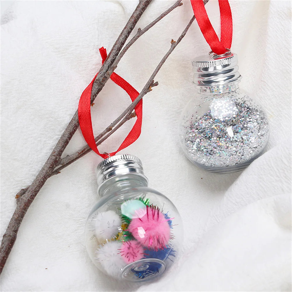 10Pcs Christmas Tree Ornament Fillable Booze Water Bottle Bulbs Shape Plastic Clear Christmas Ball Bell Pendant Home Party Decor