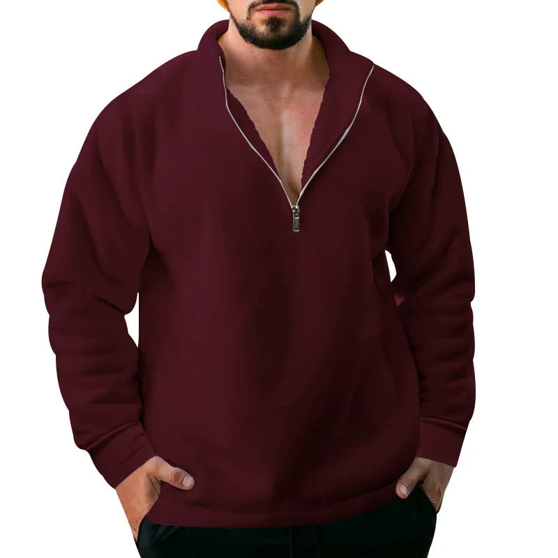 2023 New Men's Half Zipper Sweatshirts Thicker Pullover for Male Hoody Man Sweaters Autum Spring Solid Color Turtleneck Tops