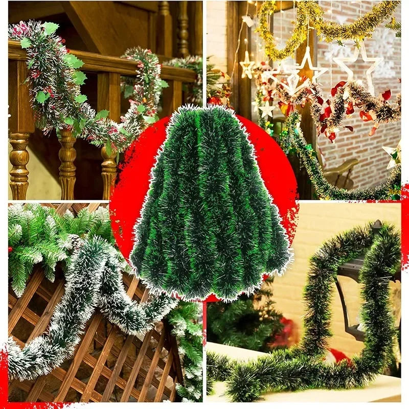 1PC About 2M Christmas Garland Home Party Wall Door Decor Christmas Tree Ornaments Tinsel Strips with Bowknot Party Supplies