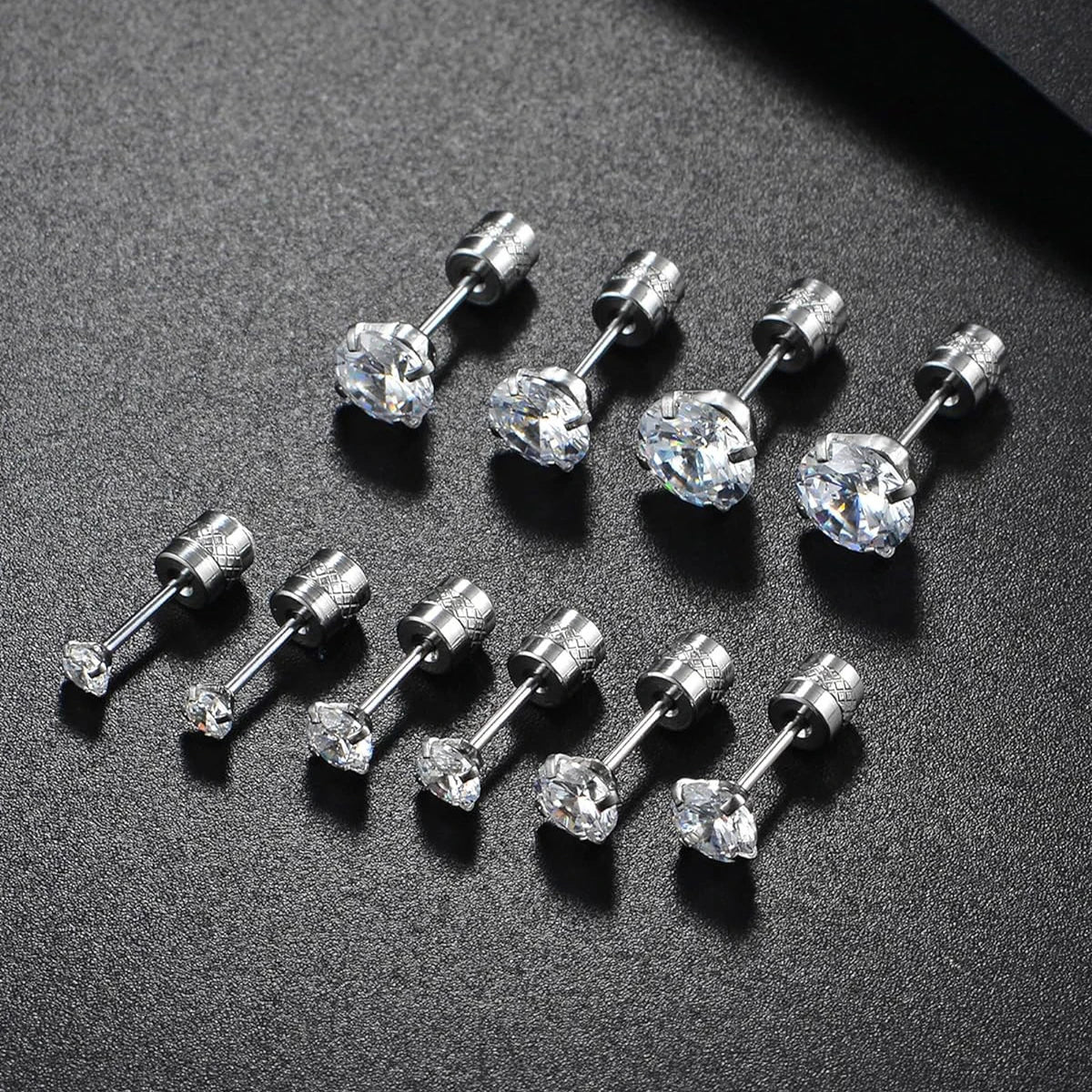 1 Pairs Stud Earrings with Flat Back Titanium Hypoallergenic Earring for Women Men, Cubic Zirconia Stud Earrings Sets 2-8mm