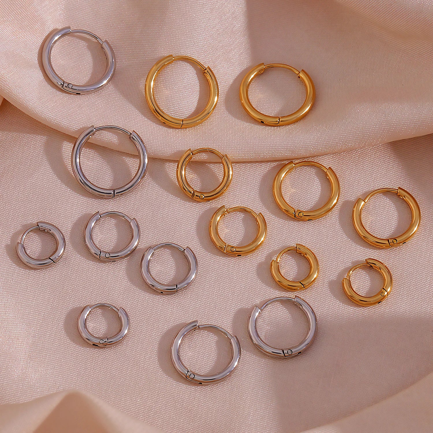 4 pair 8/10/12/14mm Stainless Steel Round Circle Hoop Earrings for Women Tiny Hoops Ear Piercing Loop Ring