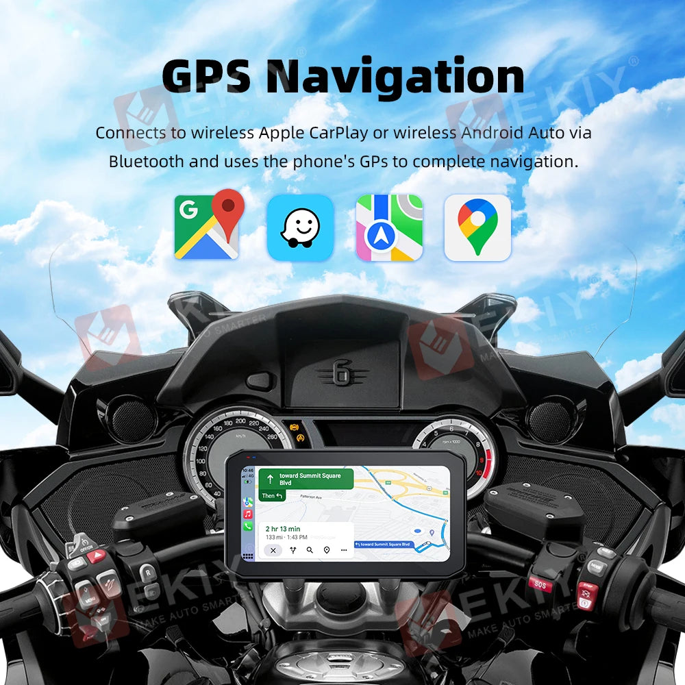 EKIY 6.25 inch Motorcycle Navigation CarPlay Camera Linux IP65 Waterproof Host Wireless Android Auto