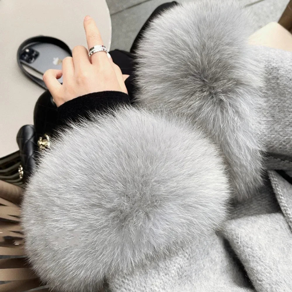 High End Double-sided Wool Strapping Real Wool Fur Coat Women's Removable Cuffs Fox Fur Temperament Cashmere Short Jacket